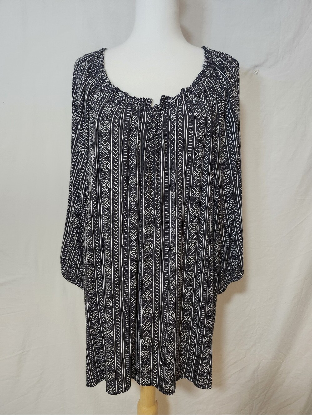 Penningtons Black & White Printed Peasant Top - Women